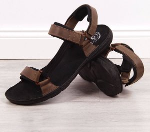 Łukbut Sandały męskie skórzane na rzepy brązowe Łukbut 990 41 2