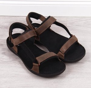 Łukbut Sandały męskie skórzane na rzepy brązowe Łukbut 990 41 3