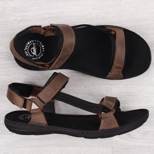 Łukbut Sandały męskie skórzane na rzepy brązowe Łukbut 990 41 4