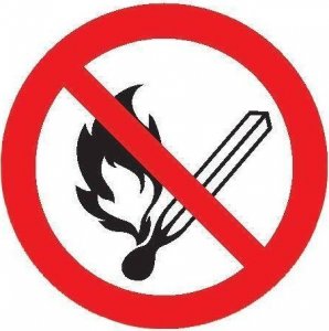 Znak zakazu, folia, Zaka z uzywania otwartego ognia i palenia tytoniu, sre dn. 200mm 1