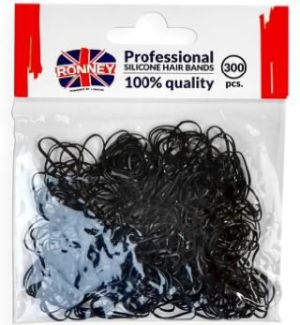 Ronney Profesjonalne silikonowe gumki do włosów, czarne 300 szt. 1