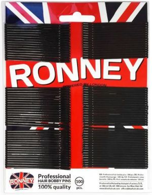 Ronney Profesjonalne wsuwki do włosów na karcie długie z kulkami, czarne proste 100 szt. 1