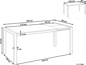 Beliani Stół do jadalni rozkładany 120/160 x 80 cm czarny GRANADA 9