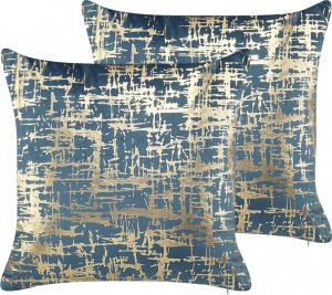 Beliani 2 poduszki dekoracyjne w abstrakcyjny wzór 45 x 45 cm niebieskie ze złotym GARDENIA 1