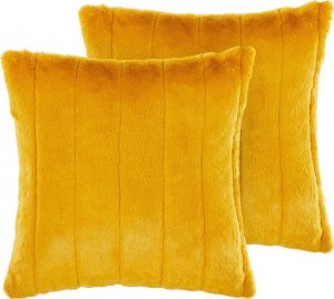 Beliani 2 poduszki dekoracyjne włochacze 45 x 45 cm żółte PUMILA 1