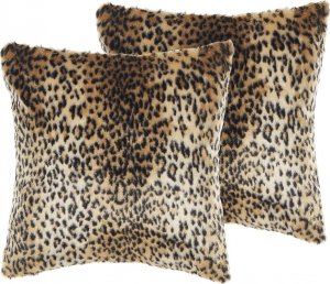 Beliani 2 poduszki dekoracyjne włochacze w panterkę 45 x 45 cm brązowe FOXTAIL 1