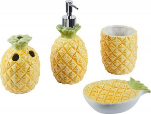 Beliani 4-częściowy zestaw akcesoriów łazienkowych ananas żółty MAICAO 1