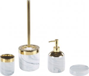 Beliani 4-częściowy zestaw akcesoriów łazienkowych biały ze złotym HUNCAL 1