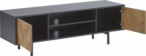Beliani Szafka RTV czarna z jasnym drewnem SALINA 4