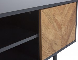 Beliani Szafka RTV czarna z jasnym drewnem SALINA 6