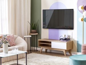 Beliani Szafka RTV jasne drewno z białym BUFFALO 2