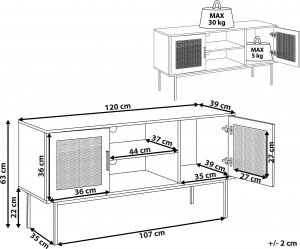 Beliani Szafka RTV z frontem rattanowym jasne drewno PASCO 8