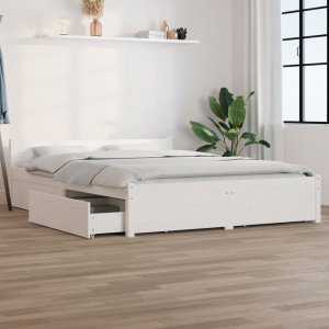 vidaXL vidaXL Rama łóżka z szufladami, biała, 150x200 cm, King Size 1