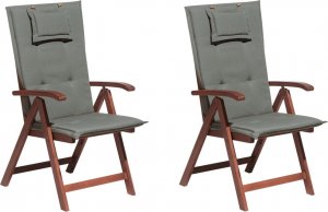 Beliani Zestaw 2 krzeseł ogrodowych drewno akacjowe z poduszkami szarymi TOSCANA 1