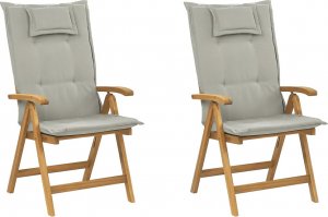 Beliani Zestaw 2 krzeseł ogrodowych składany drewno akacjowe z poduszkami beżowymi JAVA 1