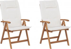 Beliani Zestaw 2 krzeseł ogrodowych składany drewno akacjowe z poduszkami kremowymi JAVA 1