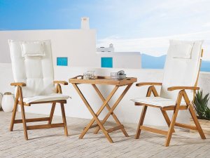 Beliani Zestaw 2 krzeseł ogrodowych składany drewno akacjowe z poduszkami kremowymi JAVA 2