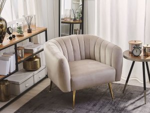 Beliani Fotel welurowy beżowy LACONIA 2