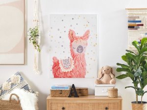 Beliani Obraz na płótnie lama 60 x 80 cm różowo-biały AFASSA 2