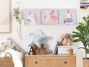 Beliani Zestaw 3 obrazów na płótnie zwierzęta 30 x 30 cm szaro-różowy TIMIA 2