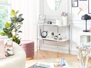 Beliani Konsola efekt marmuru biało-srebrna CALVERT 2