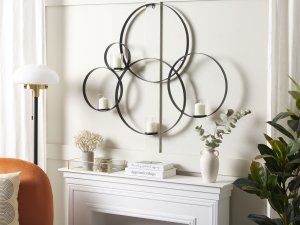 Beliani Metalowy świecznik ścienny 80 cm czarny BURU 3