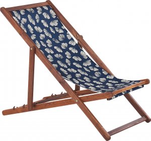 Beliani Zestaw 2 leżaków ogrodowych ciemne drewno akacjowe wzór w kwiaty ciemnoniebieski ANZIO 3