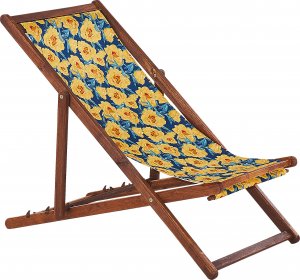 Beliani Zestaw 2 leżaków ogrodowych ciemne drewno akacjowe wzór w kwiaty żółty ANZIO 3