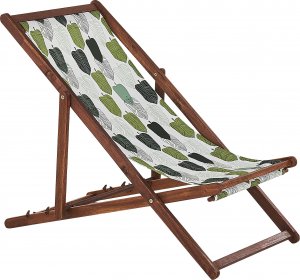 Beliani Zestaw 2 leżaków ogrodowych ciemne drewno akacjowe wzór w liście zielony ANZIO 3
