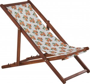 Beliani Zestaw 2 leżaków ogrodowych ciemne drewno akacjowe wzór w pomarańcze ANZIO 3