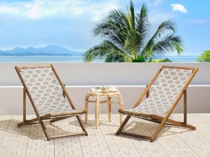 Beliani Zestaw 2 leżaków ogrodowych jasne drewno akacjowe beżowy ANZIO 2