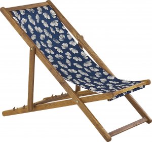 Beliani Zestaw 2 leżaków ogrodowych jasne drewno akacjowe wzór w kwiaty ciemnoniebieski ANZIO 3