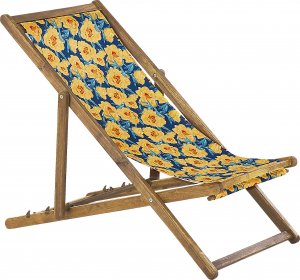 Beliani Zestaw 2 leżaków ogrodowych jasne drewno akacjowe wzór w kwiaty żółty ANZIO 3