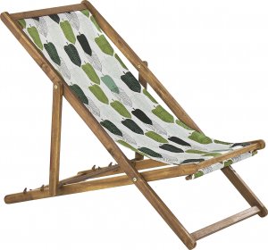 Beliani Zestaw 2 leżaków ogrodowych jasne drewno akacjowe wzór w liście zielony ANZIO 3