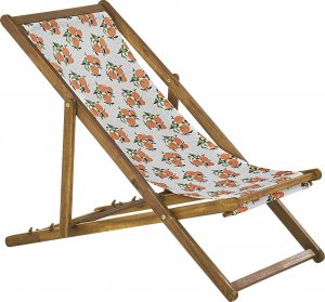 Beliani Zestaw 2 leżaków ogrodowych jasne drewno akacjowe wzór w pomarańcze ANZIO 3