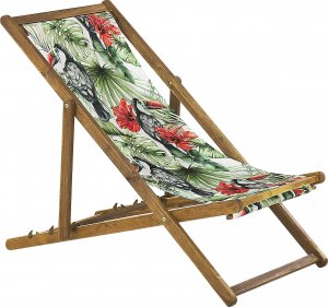 Beliani Zestaw 2 leżaków ogrodowych jasne drewno akacjowe wzór w tukany ANZIO 3
