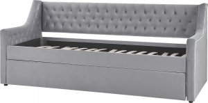 Beliani Łóżko wysuwane welurowe 90 x 200 cm szare MONTARGIS 5