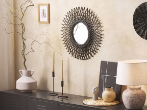 Beliani Rattanowe lustro ścienne słońce 60 cm czarne TAGOLU 2