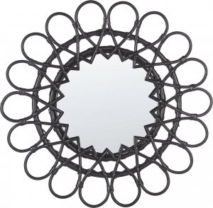 Beliani Rattanowe okrągłe lustro ścienne słońce 60 cm czarne BABAI 1