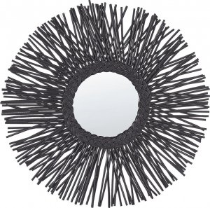 Beliani Rattanowe okrągłe lustro ścienne słońce 60 cm czarne KALASIN 1