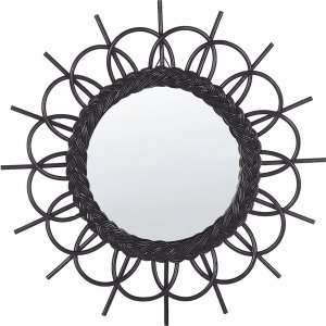 Beliani Rattanowe okrągłe lustro ścienne słońce 60 cm czarne TELAKIA 1
