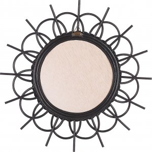 Beliani Rattanowe okrągłe lustro ścienne słońce 60 cm czarne TELAKIA 3