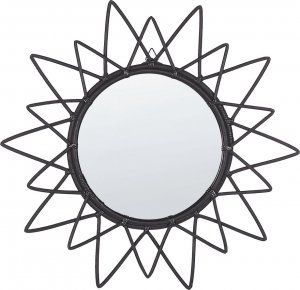 Beliani Rattanowe okrągłe lustro ścienne słońce 61 cm czarne AROEK 1