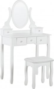 Beliani Toaletka 5 szuflad owalne lustro i stołek biała GALAXIE 1