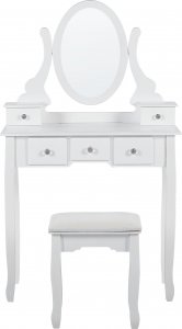 Beliani Toaletka 5 szuflad owalne lustro i stołek biała GALAXIE 3