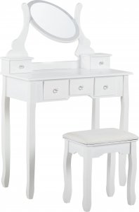 Beliani Toaletka 5 szuflad owalne lustro i stołek biała GALAXIE 5