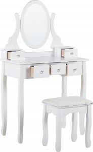 Beliani Toaletka 5 szuflad owalne lustro i stołek biała GALAXIE 6