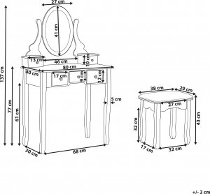 Beliani Toaletka 5 szuflad owalne lustro i stołek biała GALAXIE 9