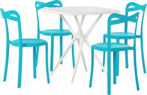 Beliani Zestaw ogrodowy stół i 4 krzesła biały z niebieskim SERSALE/CAMOGLI 1