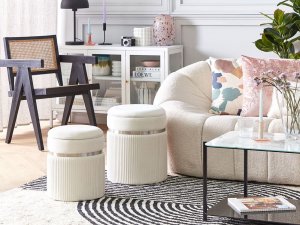 Beliani Zestaw 2 welurowych pufów ze schowkiem biały CAMDENTON 2